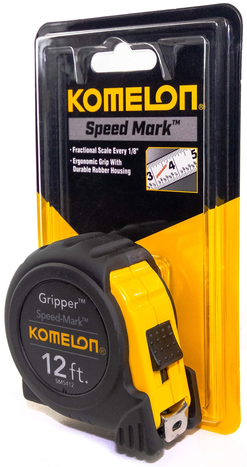 Komelon SM5412 Speed Mark Gripper Acrylic Coated Steel Blade Measuring Tape 5/8-Inch x 12-Feet, White - Image 2